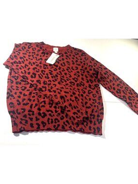 Evereve Roan Ryan Womens Aida Skulls Animal Print Cotton Sweater Size S Red
